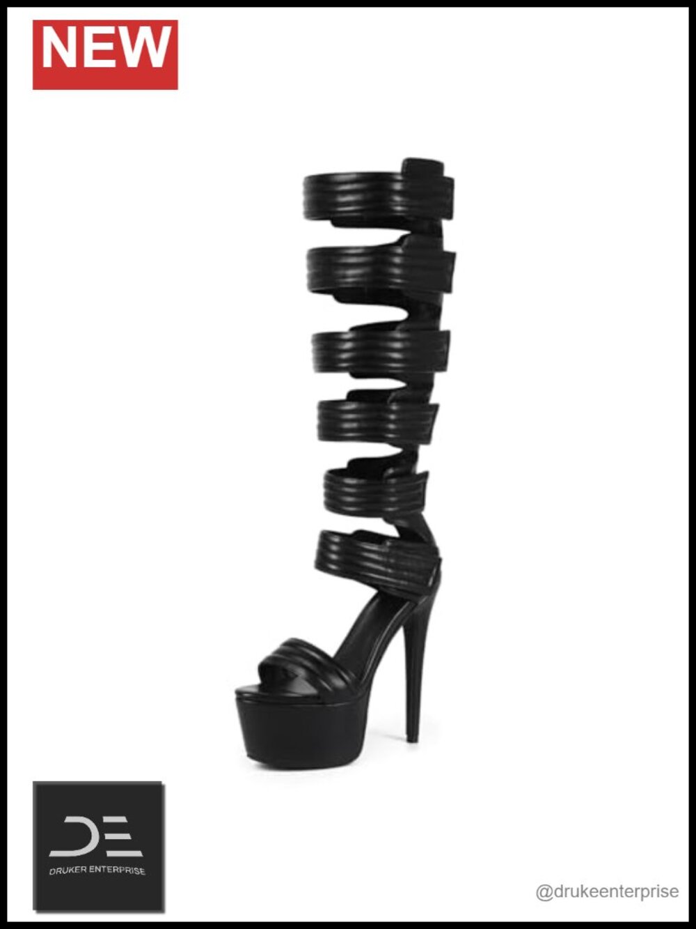 Knee High Gladiator Platform Stiletto Heels Faux Leather